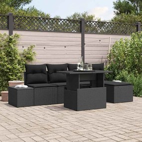 vidaXL Σετ Καναπέ Κήπου με μαξιλάρι 6 pcs Μαύρο
