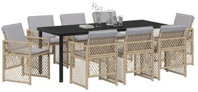 vidaXL Σετ Καθιστικού Κήπου 9 Τεμαχίων με Μαξιλάρια Μπεζ Πολυ Ρατάν
