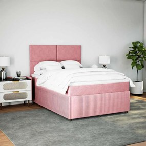 vidaXL Κρεβάτι Boxspring με Στρώμα Ροζ 160x200 εκ. Βελούδινο