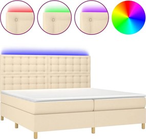 vidaXL Κρεβάτι Boxspring με Στρώμα &amp; LED Κρεμ 200x200 εκ. Υφασμάτινο