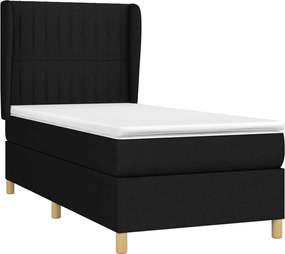 vidaXL Κρεβάτι Boxspring με Στρώμα Μαύρο 100 x 200 εκ. Υφασμάτινο