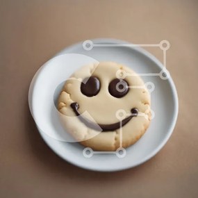 Intra Συλλεκτικό Ξύλινο Παζλ Plywood  4mm - Μπισκότο Smiley Face με παγωμένο σοκολάτα σε λευκό πιάτο Σε Ξύλινο Κουτί - Διαστάσεις: 10x10 cm – 25 κομμάτια
