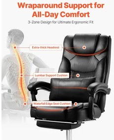 VEVOR Executive Chair High Back Office Chair with Footrest Lumbar Pillow Black
