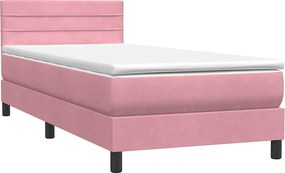 vidaXL Κρεβάτι Boxspring με Στρώμα &amp; LED ροζ 90x210 εκ. Βελούδινο