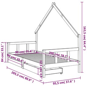 Πλαίσιο Παιδικού Κρεβατιού Συρτάρια Μαύρο 90x200εκ. Ξύλο Πεύκου - Μαύρο