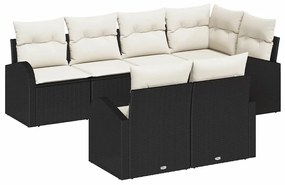 vidaXL Σετ Καναπέ Κήπου με μαξιλάρι 7 pcs Μαύρο Πολυ ράταν