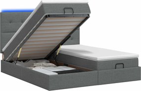 vidaXL Κρεβάτι Ottoman με Στρώμα και LED Σκούρο Γκρι 200 x 200 cm