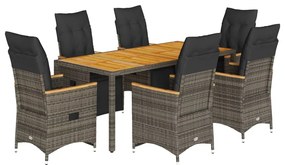 vidaXL Σετ Επίπλων Bistro Κήπου 7 τεμ. Γκρι Συνθετ. Ρατάν με Μαξιλάρια