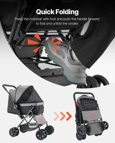 VEVOR Pet Stroller Foldable 4 Wheels Dog Stroller Reversible Handle up to 44lbs