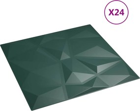 vidaXL Πάνελ τοίχου 24 pcs Πράσινο 50 x 50 cm Φελιζόλ XPS