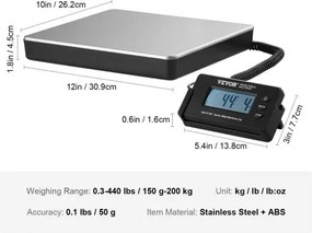 VEVOR Shipping Scale Digital Postal Scale 440 lbs x 1.7 oz. AC/DC Package LCD
