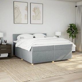 Κρεβάτι Boxspring με Στρώμα Ανοιχτό Γκρι 200x200 εκ. Υφασμάτινο - Γκρι