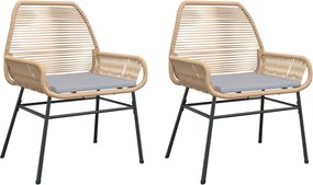 vidaXL Καρέκλες Κήπου 2 τεμ. Καφέ Συνθ. Ρατάν + Μαξιλάρια