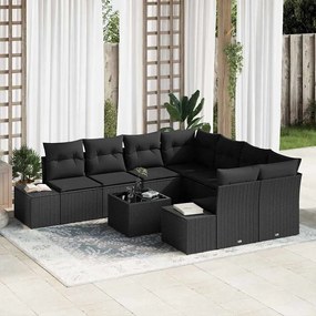 vidaXL Σετ Καναπέ Κήπου 9 pcs Μαύρο Πολυ ράταν