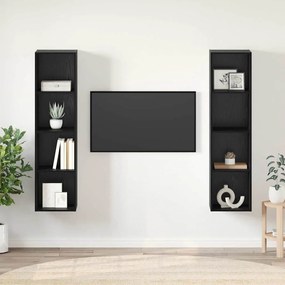 vidaXL Σετ επίπλου τηλεόρασης Επιτοίχιο 2 pcs Μαύρο 37 x 37 x 142.5 εκ