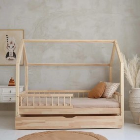 Κρεβάτι Παιδικό Montessori  Bello Plus με Αφαιρούμενα Κάγκελα 23cm  + Συρτάρι σε Φυσικό  Ξύλο  100×200cm  Luletto (Δώρο 10% έκπτωση στο Στρώμα)