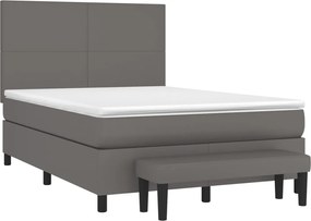 vidaXL Κρεβάτι Boxspring με Στρώμα Γκρι 140x190εκ. από Συνθετικό Δέρμα