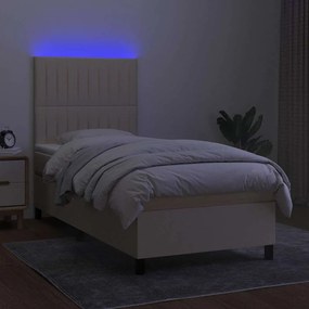 vidaXL Κρεβάτι Boxspring με Στρώμα &amp; LED Κρεμ 90x190 εκ. Υφασμάτινο