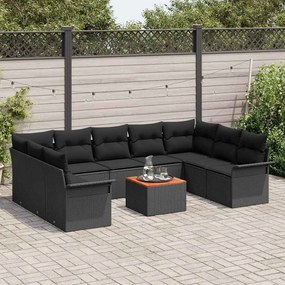 vidaXL Σετ Καναπέ Κήπου 10 pcs Μαύρο Πολυ ράταν