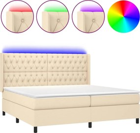 vidaXL Κρεβάτι Boxspring με Στρώμα &amp; LED Κρεμ 200x200 εκ. Υφασμάτινο