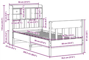Σκελετός Κρεβ. Χωρίς Στρώμα Καφέ Κεριού 90x200 εκ Μασίφ Πεύκο - Καφέ