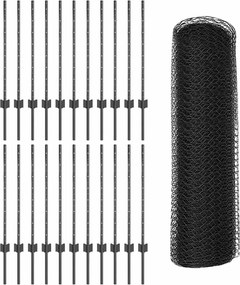 vidaXL Εξωτερική εξάγωνη περίφραξη με στήλη 50 x 0,8 m Γκρι Δίχτυ