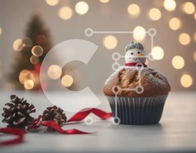 Intra Συλλεκτικό Ξύλινο Παζλ Plywood  4mm - Χιονάνθρωπος Cupcake με κουκουνάρια και κόκκινη κορδέλα Σε Ξύλινο Κουτί - Διαστάσεις: 10x10 cm – 25 κομμάτια