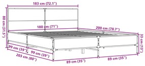 ΠΛΑΙΣΙΟ ΚΡΕΒΑΤΙΟΥ SONOMA ΔΡΥΣ 180X200 ΕΚ. ΕΠΕΞ. ΞΥΛΟ &amp; ΜΕΤΑΛΛΟ 3280013