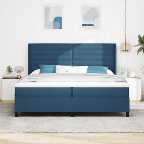 vidaXL Κρεβάτι Box Spring με Στρώμα  Μπλε 200x200 εκ. Υφασμά