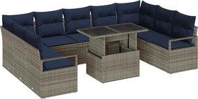 vidaXL Σετ Καναπέ Κήπου 10 pcs Γκρι και Navy Blue Πολυ ράταν