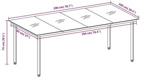 vidaXL Τραπεζαρία Κήπου Μαύρη 200 x 100 x 74 εκ. από Ατσάλι και Γυαλί
