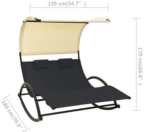 vidaXL Ξαπλώστρα Διπλή Μαύρη/Κρεμ από Textilene με Σκίαστρο