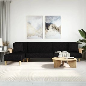 Καναπές Κρεβάτι Γωνιακός Μαύρος 279 x 140 x 70 εκ. Υφασμάτινος - Μαύρο