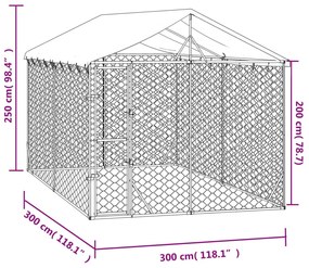 vidaXL Κλουβί Σκύλου Εξ. Χώρου με Οροφή Ασημί 3x3x2,5 μ. Γαλβ. Ατσάλι