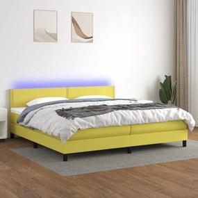 vidaXL Κρεβάτι Boxspring με Στρώμα & LED Πράσινο 200x200 εκ Υφασμάτινο