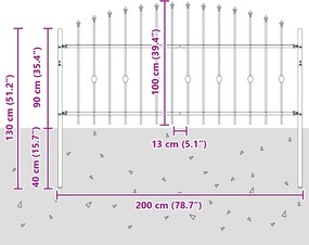 vidaXL Φράχτης με Σπίθες Μαύρο 200 x 130 εκ