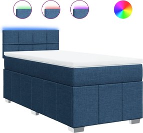 vidaXL Κρεβάτι Boxspring με Στρώμα Μπλε 90x200 εκ.Υφασμάτινο