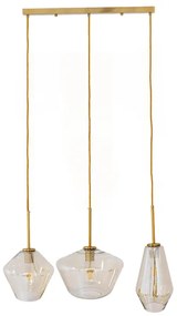 00977 GloboStar® AMARIS 00977 Μοντέρνο Κρεμαστό Φωτιστικό Ανάρτηση Τρίφωτο 3 x E27 IP20 Χρυσό Μέταλλο με Μελί Γυαλί - Μ75 x Π30 x Υ30cm