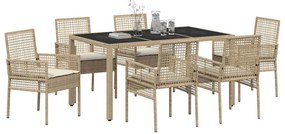 vidaXL Σέτ φαγητού για κήπο 7 pcs Μπεζ Πολυ ράταν