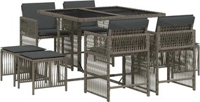vidaXL Σετ Τραπεζαρίας Κήπου 9 τεμ. Γκρι Συνθ. Ρατάν με Μαξιλάρια
