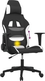 vidaXL Καρέκλα Μασάζ Gaming Μαύρη και Λευκή Υφασμάτινη