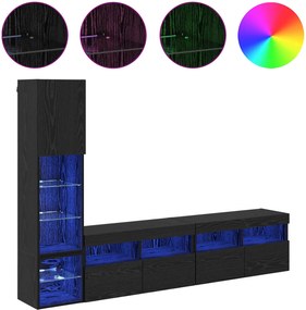 vidaXL Μονάδα Τοίχου Τηλεόρασης 4 pcs Μαύρη Οξυά Επεξεργασμένο ξύλο