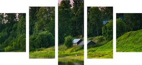 Παραμυθένια σπίτια με 5 μέρη εικόνα δίπλα στο ποτάμι - 100x50