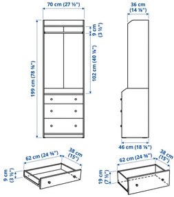 HAUGA ανοιχτή ντουλάπα με 3 συρτάρια, 70x199 cm 804.249.67
