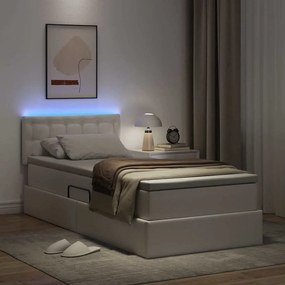 vidaXL Κρεβάτι με αποθηκευτικό χώρο και LED Καθαρό Λευκό 90 x 190 cm