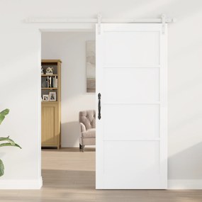 vidaXL Συρόμενη Πόρτα με Σετ Εξαρτημάτων Λευκή 86x198.5 εκ. Συμπαγές Ξύλο Πεύκου