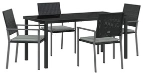 vidaXL Σέτ φαγητού για κήπο 5 pcs Μαύρο Πολυ ράταν
