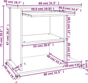 vidaXL Γραφείο Υπολογιστή Γκρι 80 x 50 x 75 εκ. από Μοριοσανίδα