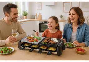 Techwood TRGP-896 σχάρα raclette, 1200W, Θερμοστάτης, 8 μίνι raclette, Διπλή προστασία, Μαύρο