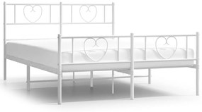 Πλαίσιο Κρεβατιού με Κεφαλάρι&amp;Ποδαρικό Λευκό 135x190εκ. Μέταλλο - Λευκό
